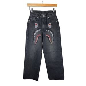 Bape Crystal Stone Shark High Waist Ankle Cropped Jeans Black Size XS